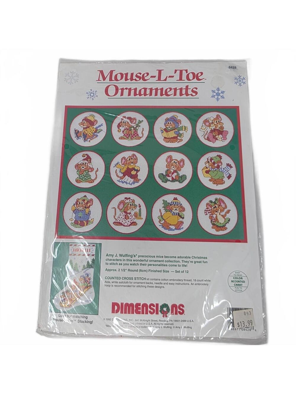 Vintage 1992 Dimensions Mouse-L-Toe Cross Stitch Ornament Kit 8428 Sealed
